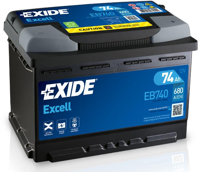 EXIDE EB740 - BATERíA EXIDE EB740 SERIE EXCELL 74AH. 680A + DERECHA
